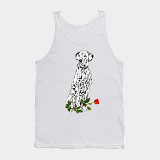 Valentines Dalmatian With Red Rose Tank Top